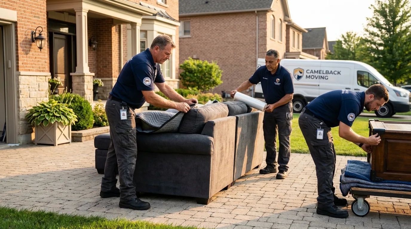 Large estate moving crew wrapping furniture in Manchester, NY